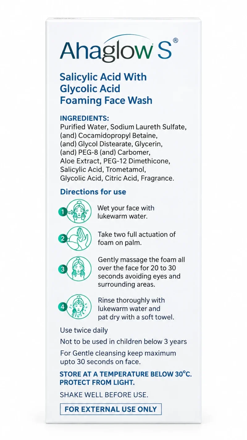 Close-up of Ahaglow S Foaming Face Wash bottle with foaming pump