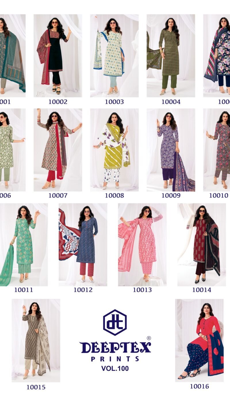 Deeptex Miss India Vol 100 cotton dress material catalogue by Deeptex Prints